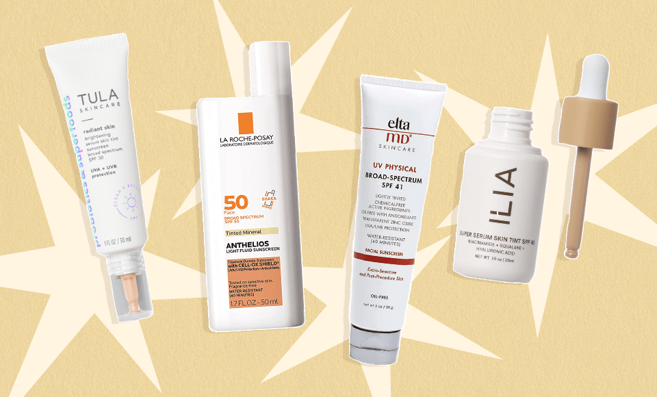 Left to Right: Tula tinted sunscreen, La Roche-Posay tinted sunscreen, Elta MD tinted sunscreen, ILIA tinted sunscreen