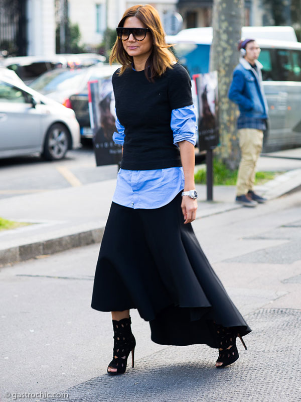 Christine Centenera Wearing Blue Button-Down Shirt