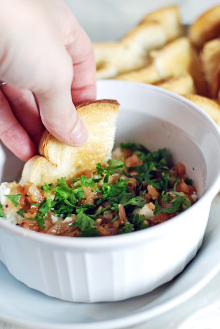 STYLECASTER | 25 Festive Recipes That Will Impress Your Friends on New Year’s Eve | Goat Cheese Dip with Champagne Shallot Vinaigrette