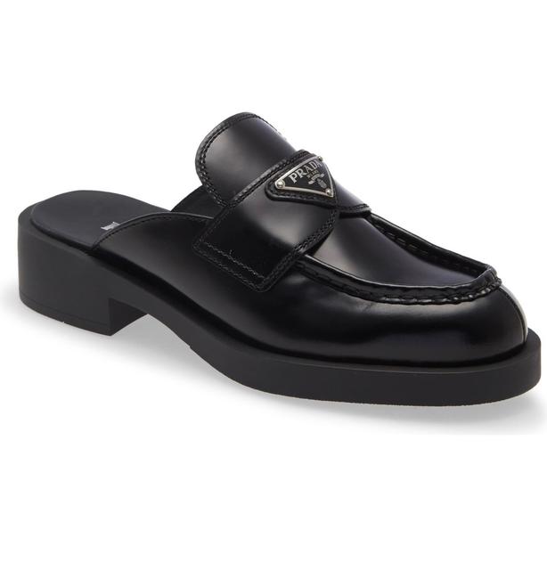 Prada Black Logo Platform Loafer Slip-On Mules