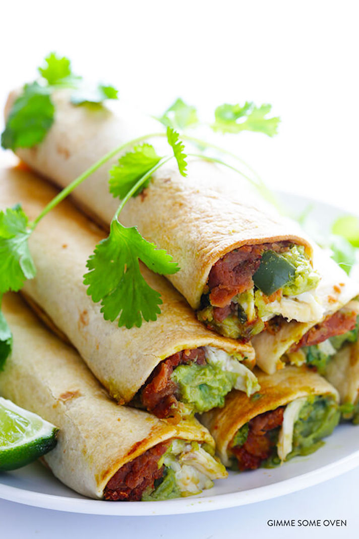 STYLECASTER | 17 High-Protein Summer Dinners With 5 Ingredients or Less | Chicken Guacamole Taquitos