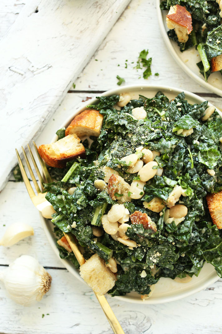 STYLECASTER | 17 No-Cook Dinners For Busy Weeknights | White Bean Kale Salad With Tahini Dressing