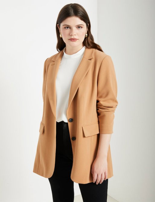STYLECASTER | Eloquii Spring 2020 Sale | long brown blazer