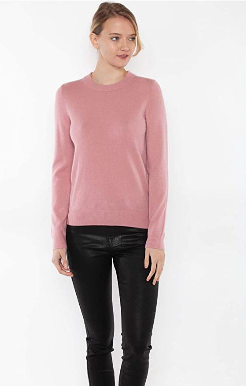 JENNIE LIU Women's 100% Pure Cashmere Long Sleeve Crew Neck Sweater