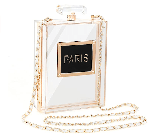 WJCD Women's Acrylic Paris Perfume Shaped Black Bag
