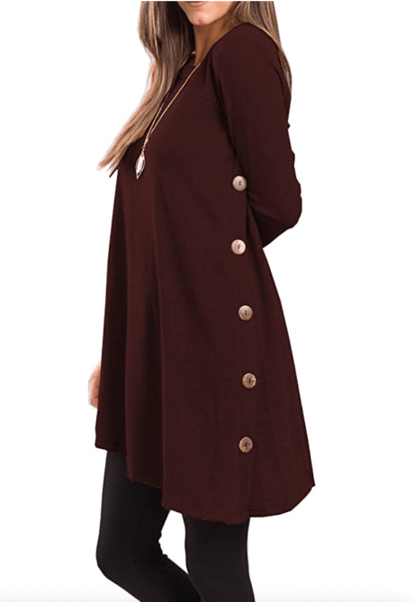 Igenjun Sweater Tunic Dress with Buttons