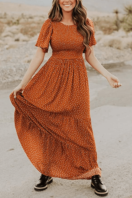 Kranda Smocked Ruffle Maxi Dress