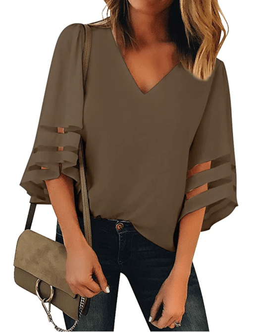 LookbookStore Mesh Bell Sleeve Top