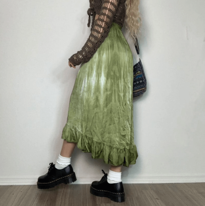 Fairycore Mid Calf Printed Skirt Etsy