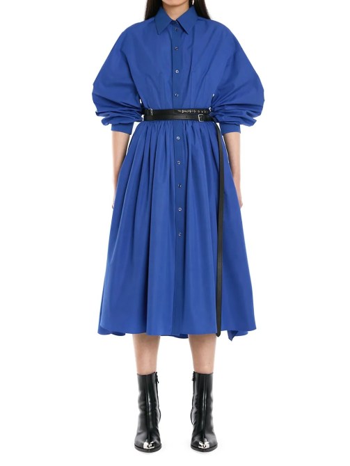 Alexander McQueen Balloon-Sleeve Cotton Midi-Dress Saks Fifth Avenue