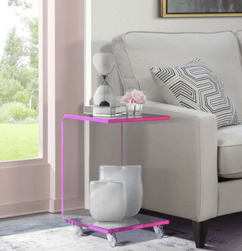 Bowery Hill Acrylic Snack Table in Pink