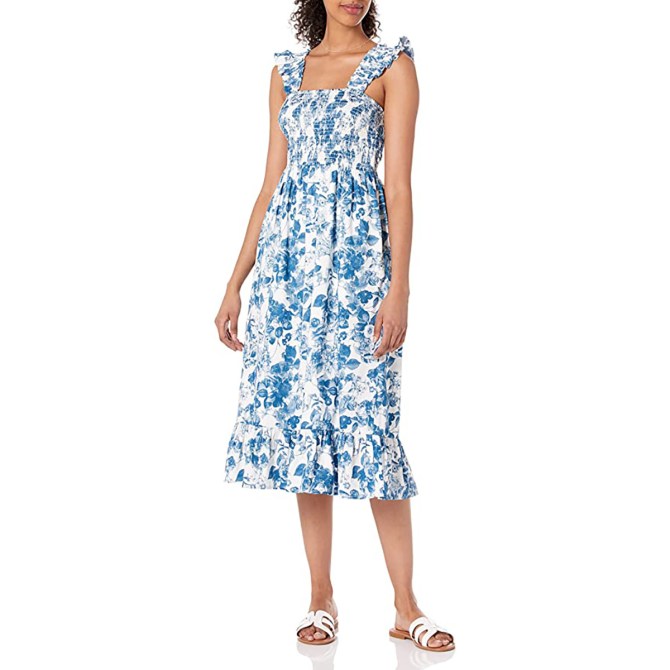 The Drop Women's Kimi Ruffled-Shoulder Smocked Midi Dress