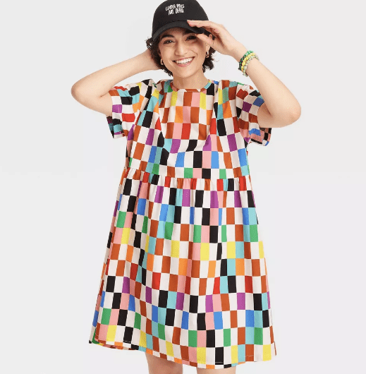Pride Adult Short Sleeve Checkered Skater Dress