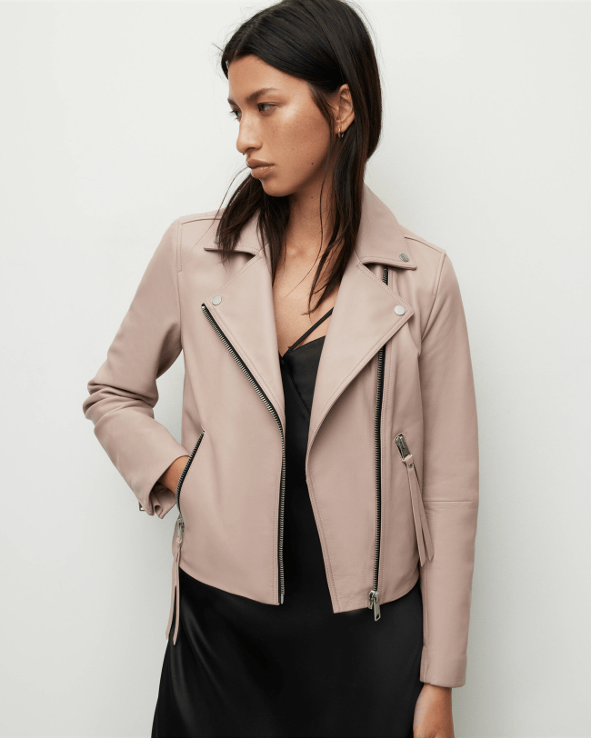 AllSaints Dalby Slim Fit Leather Biker Jacket