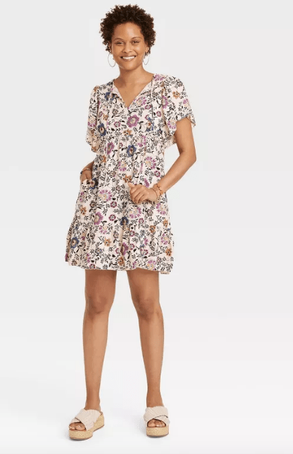 Women's Ruffle Short Sleeve A-Line Dress