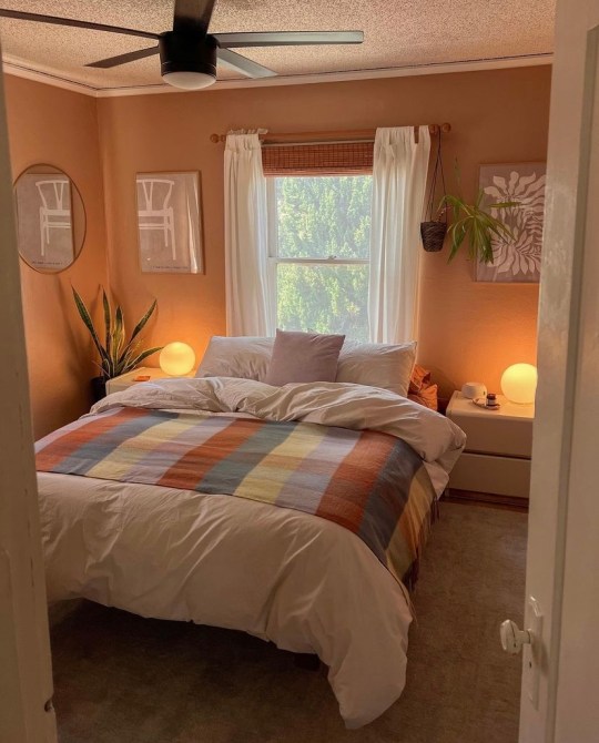 Cozy Bedroom with Colorful Plaid Blanket
