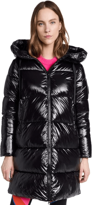 A model wearing the Save The Duck Isabel Insulated Puffer Coat in black