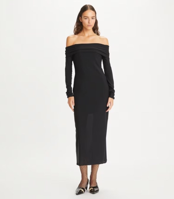 Tory Burch Off-Shoulder Mesh Dress