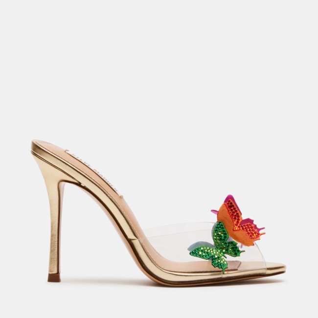 heels with bright, colorful butterflies