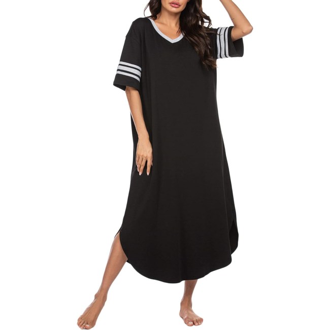 Ekouaer Long Nightgown, Womens V Neck Loungewear Oversized Sleepwear Loose Sleep Dress