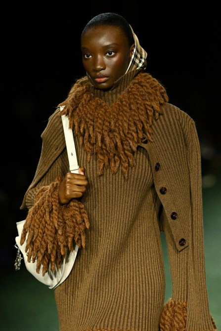 A model walks the Burberry Autumn/Winter 2024 show at London Fashion Week.