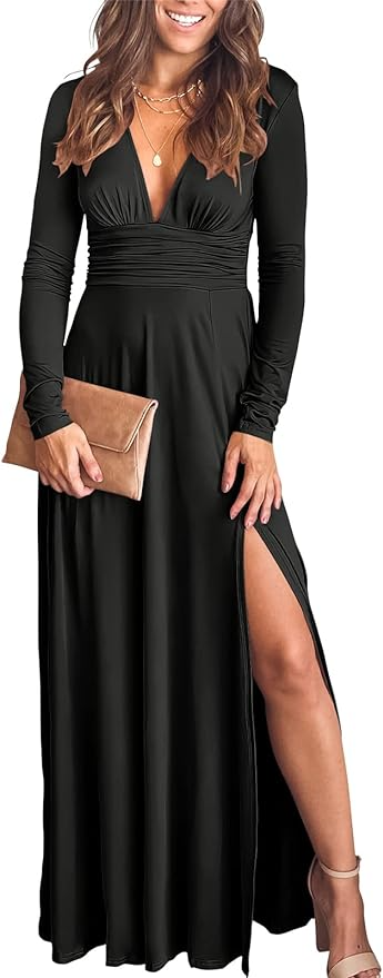 ANRABESS Women's Deep V Neck Evening Maxi Dress