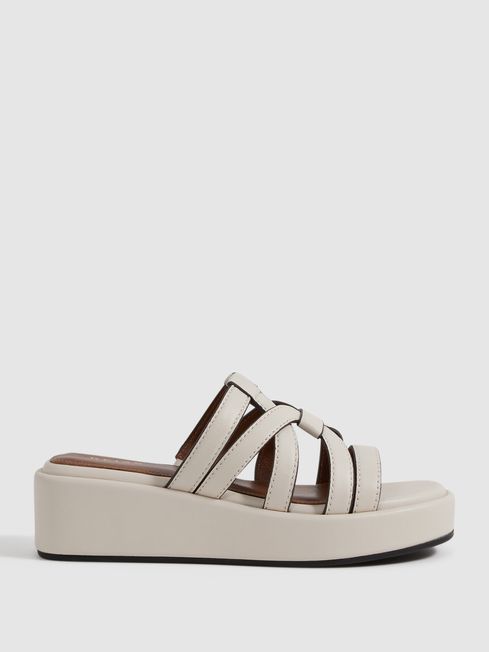 WHITE LEATHER STRAPPY PLATFORM SANDALS