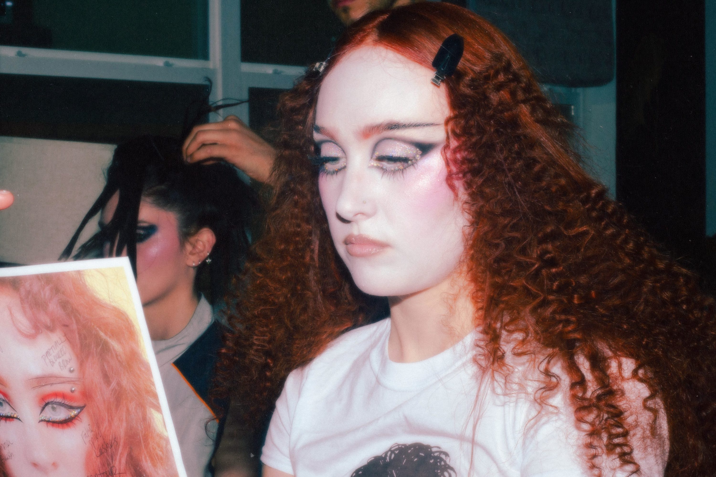 Chappell Roan getting her makeup done by Donni Davy.