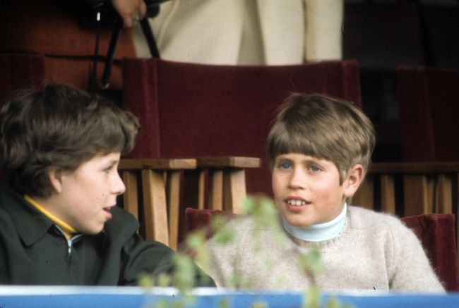 Prince Edward chats to his cousin Viscount Linley during the Badminton Horse Trials on April 03, 1977 in Badminton, England.