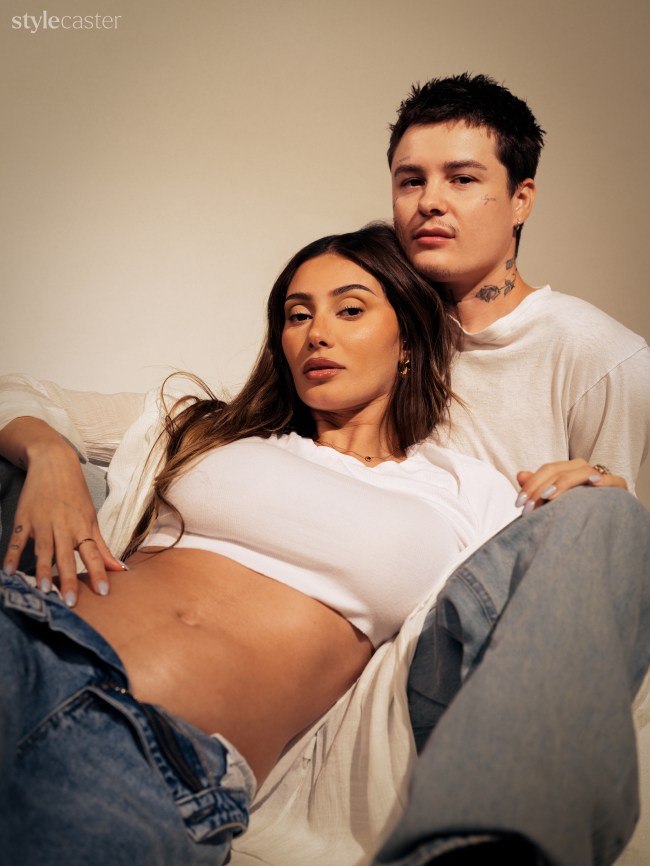 Pregnant Francesca Farago and her fiance Jesse Sullivan pose for StyleCaster's Exist Issue photoshoot. 