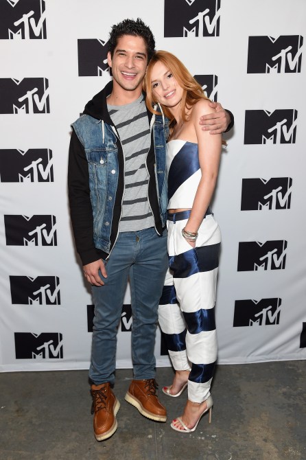 Tyler Posey and Bella Thorne attend the MTV 2015 Upfront presentation on April 21, 2015 in New York City.