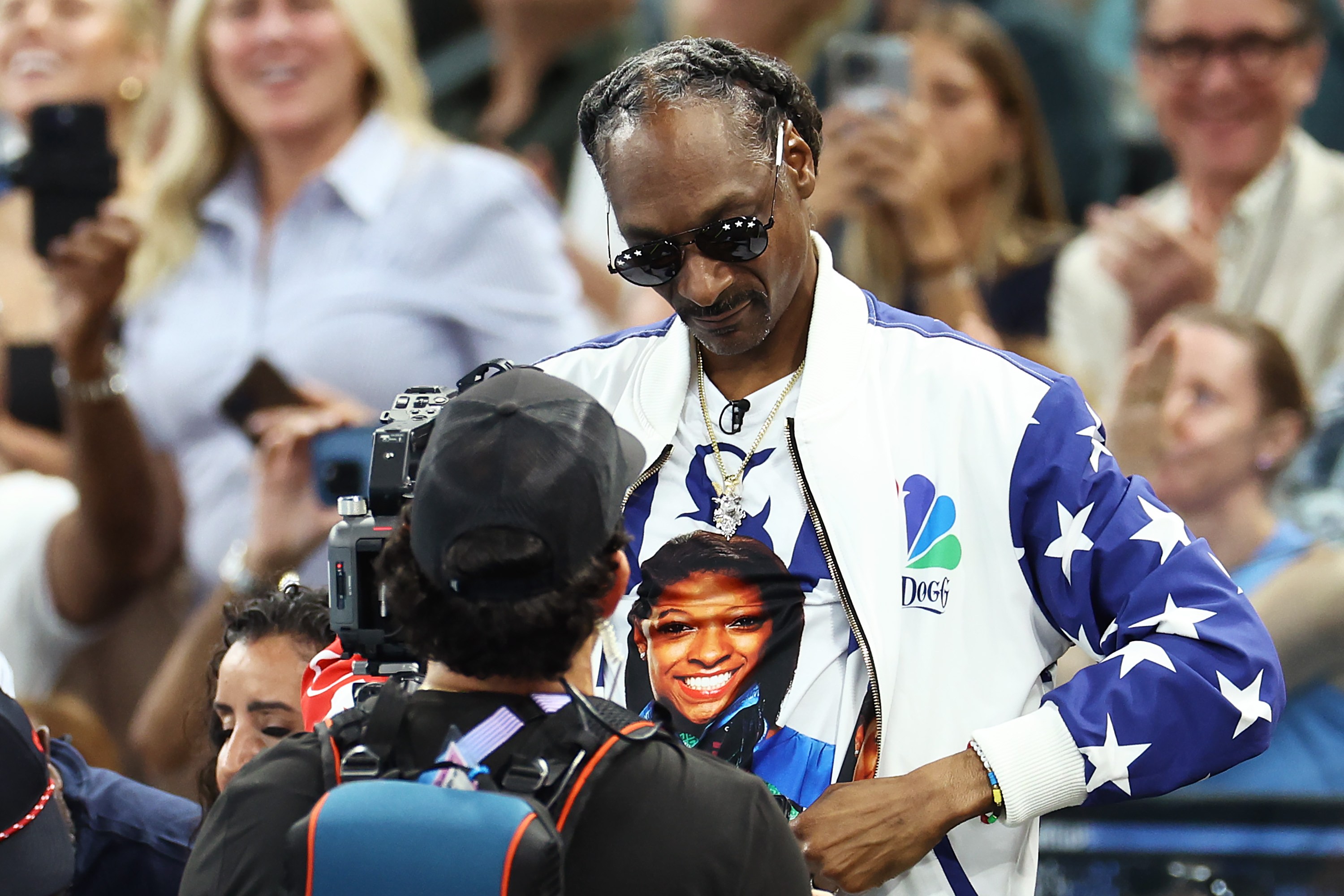 Snoop Dogg attends the Artistic Gymnastics Women's Qualification on day two of the Olympic Games Paris 2024 at Bercy Arena on July 28, 2024 in Paris, France.