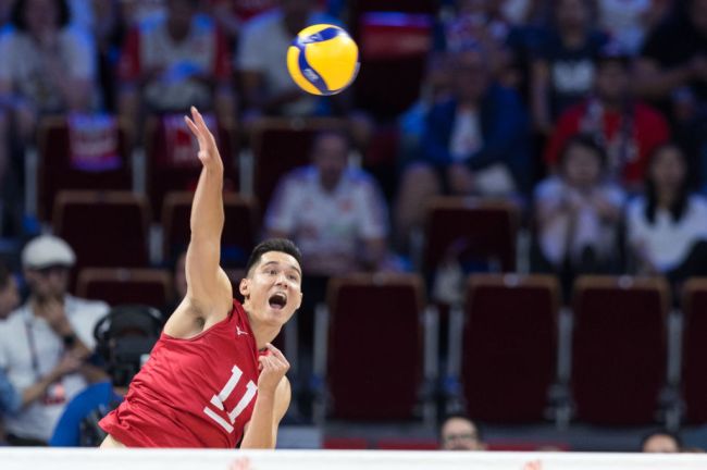 Micah Christenson (USA) during USA vs Italy - Volleyball Nations League semifinal match in Gdansk, Poland on July 23, 2023.
