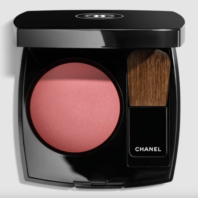 Chanel Joues Contraste Powder Blush in a black compact.