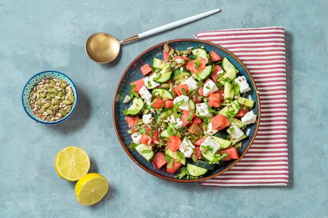 Cucumber salad with watermelon and feta