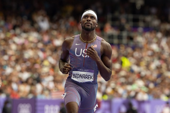 Kenny Bednarek of the United States competes in round one of the Men's 100m heats on day eight of the Olympic Games Paris 2024 at Stade de France on August 3, 2024 in Paris, France.