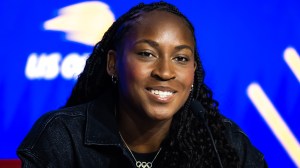 Coco Gauff of the United States talks to the press during Media Day ahead of the US Open at USTA Billie Jean King National Tennis Center on August 23, 2024 in New York City