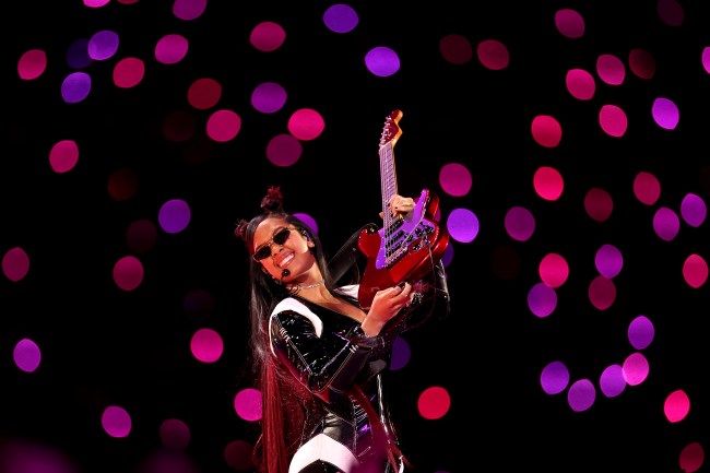H.E.R performs onstage during the Apple Music Super Bowl LVIII Halftime Show at Allegiant Stadium on February 11, 2024 in Las Vegas, Nevada.