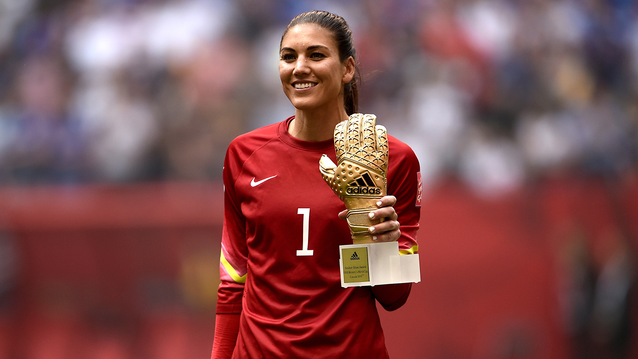 Goalkeeper Hope Solo #1 of the United States poses after winning the Golden Glove in the FIFA Women's World Cup Canada 2015 Final at BC Place Stadium on July 5, 2015 in Vancouver, Canada.