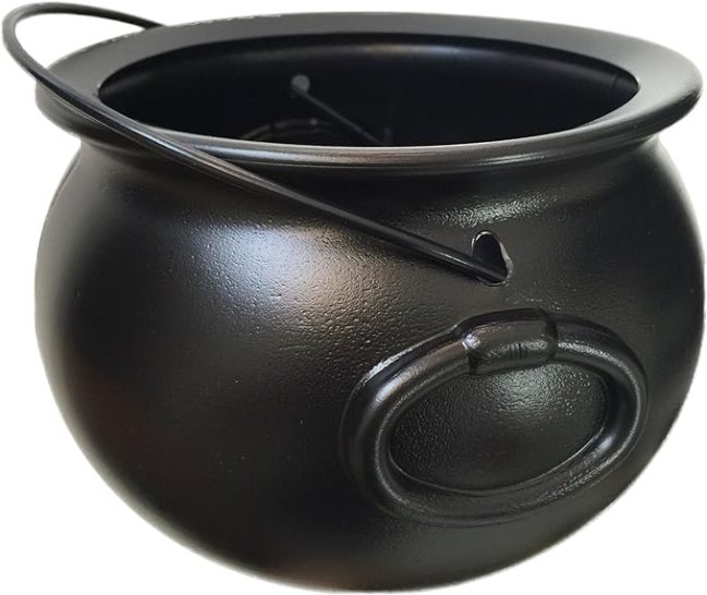 A cauldron-shaped basket