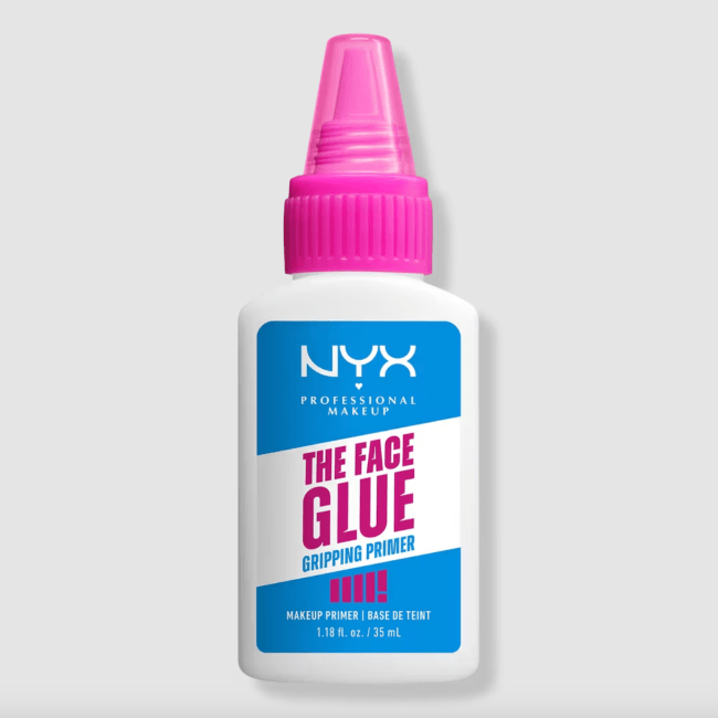 NYX The Face Glue Gripping Primer in a white bottle.