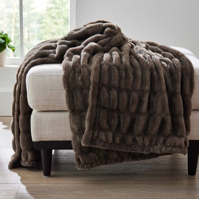 Better Homes & Gardens Brown Ruched Faux Fur Throw