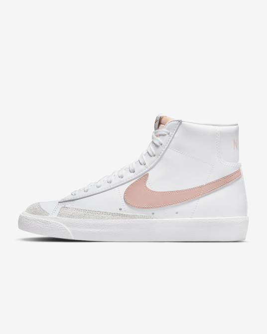 Nike Blazer Mid '77 women's in white and light pink swoosh