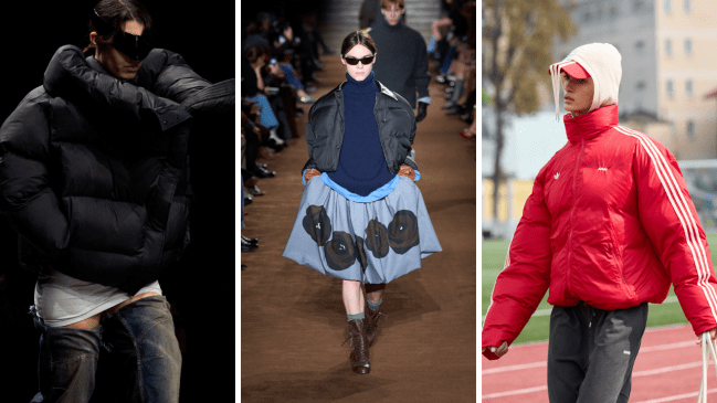 puffer coats on the balenciaga spring/summer 2025, miu miu winter 2024, Avavav spring/summer 2025 runway