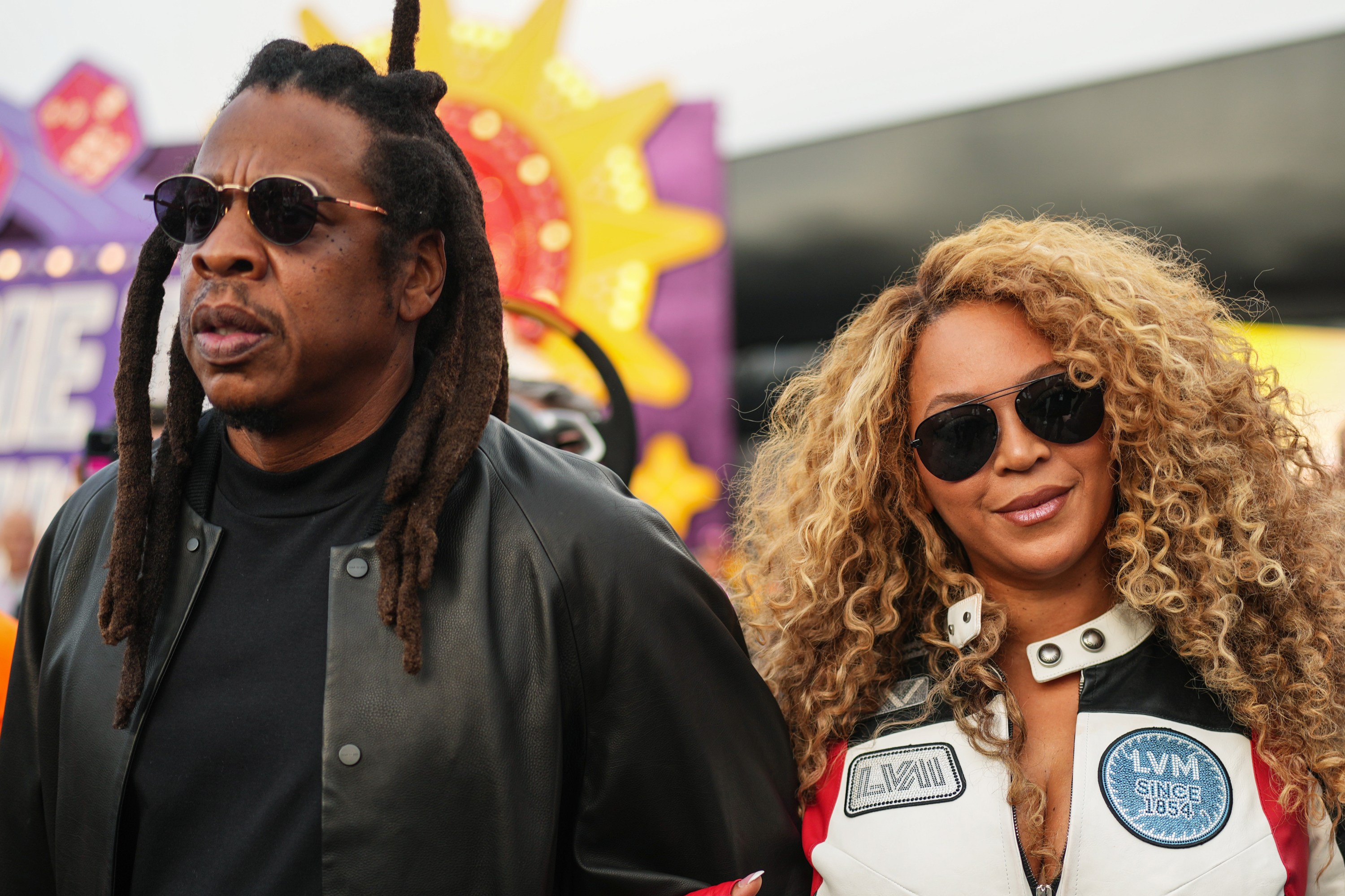 LAS VEGAS, NEVADA - NOVEMBER 22: Jay-Z and Beyonce arrive in the Paddock prior to the F1 Grand Prix of Las Vegas at Las Vegas Strip Circuit on November 22, 2025 in Las Vegas, Nevada.