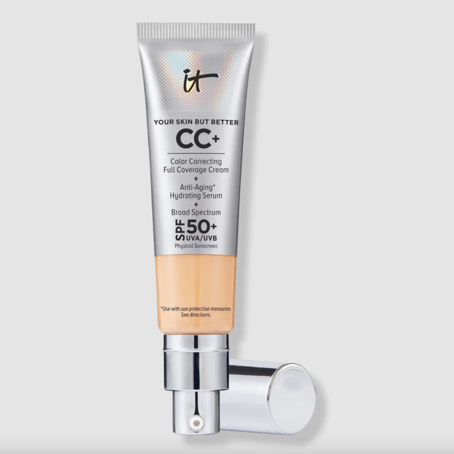It Cosmetics CC+ Cream in a silver bottle.