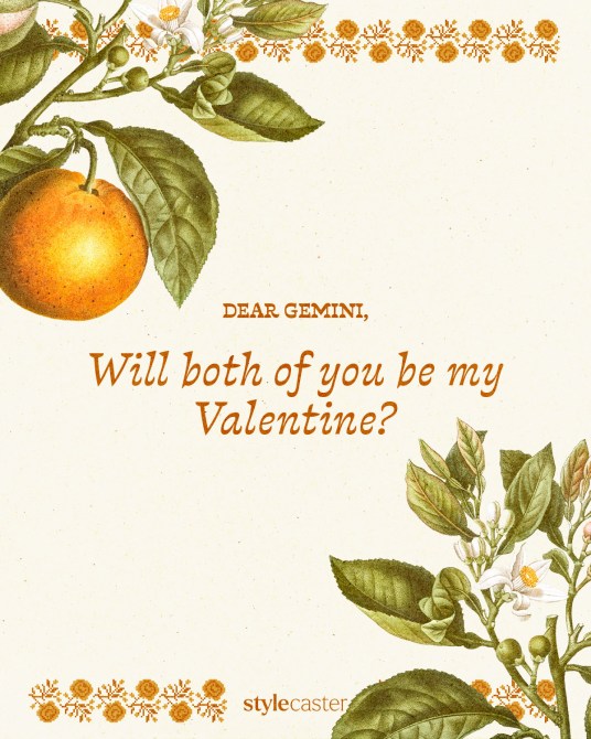 Valentine’s Day card that says:

Dear Gemini,

Will both of you be my Valentine?