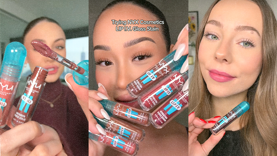 Influencers trying the NYX Lip IV Hydrating Gloss Stain.