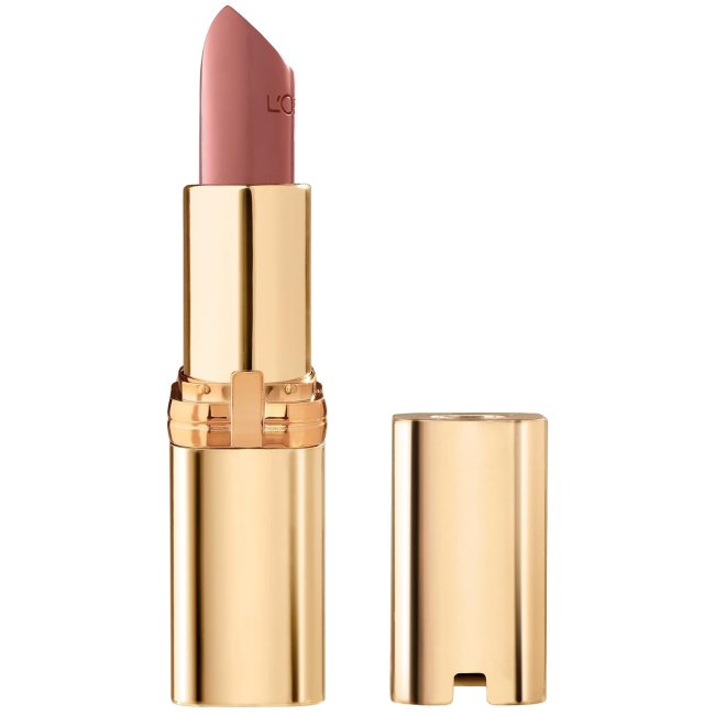 L’Oréal Paris Colour Riche Satin Lipstick in a gold tube.