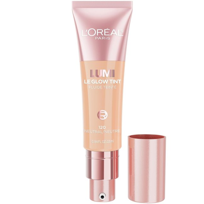 L’Oréal Paris Lumi Le Glow Skin Tint in a clear bottle.